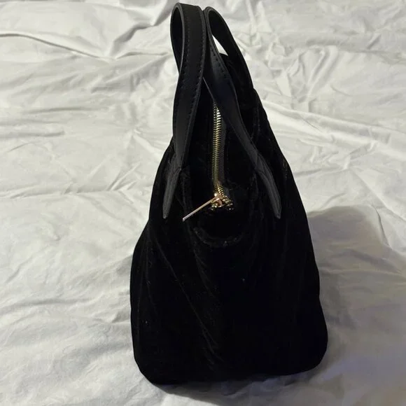 Scout Velvet Black Mini Tote With Dual Handles & Gold Quilted Interior Zip Close - Picture 4 of 15